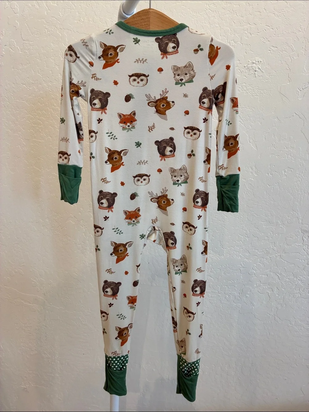 Angel Dear Cream Woodland Animal One-Piece with Green Trim